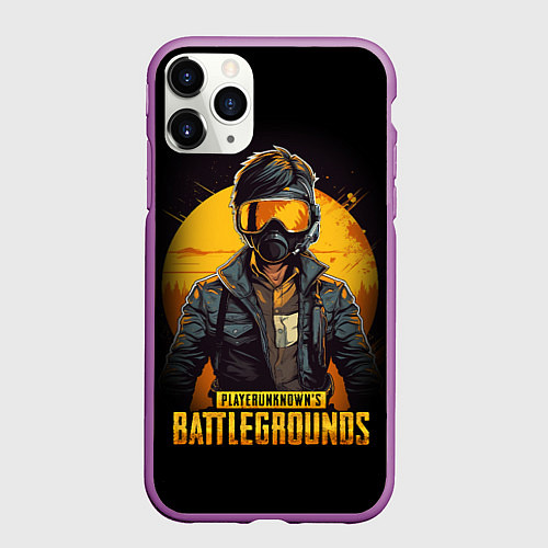 Чехол iPhone 11 Pro матовый PUBG игрок на закате черный фон / 3D-Фиолетовый – фото 1