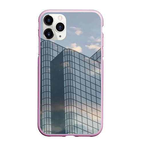 Чехол iPhone 11 Pro матовый Городское небо и зеркальная многоэтажка / 3D-Розовый – фото 1