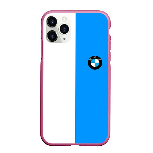 Чехол iPhone 11 Pro матовый BMW sport blue white / 3D-Малиновый – фото 1