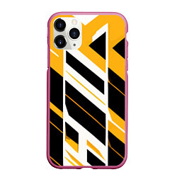 Чехол iPhone 11 Pro матовый Black and yellow stripes on a white background, цвет: 3D-малиновый