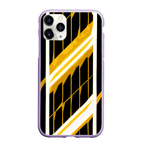 Чехол iPhone 11 Pro матовый Бело-жёлтые линии на чёрном фоне / 3D-Светло-сиреневый – фото 1