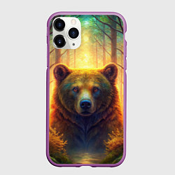 Чехол iPhone 11 Pro матовый Медведь на рассвете, цвет: 3D-фиолетовый