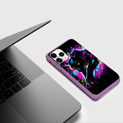 Чехол iPhone 11 Pro матовый Мощная пантера прыгает - нейросеть, цвет: 3D-фиолетовый — фото 2