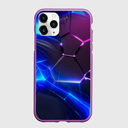 Чехол iPhone 11 Pro матовый Микс разломленных плит и неоновое свечения, цвет: 3D-фиолетовый