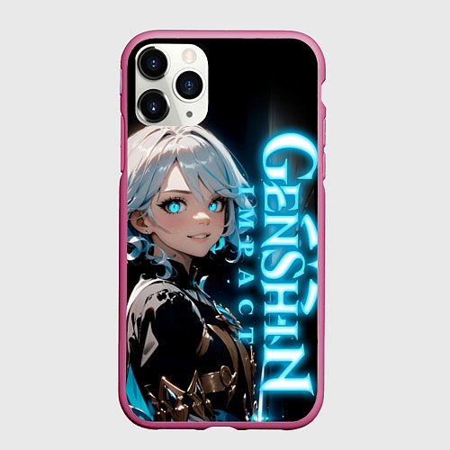 Чехол iPhone 11 Pro матовый Фурина из фонтейна - Genshin Impact / 3D-Малиновый – фото 1