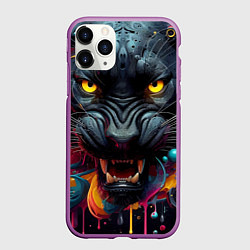 Чехол iPhone 11 Pro матовый Оскал свирепой пантеры - нейросеть