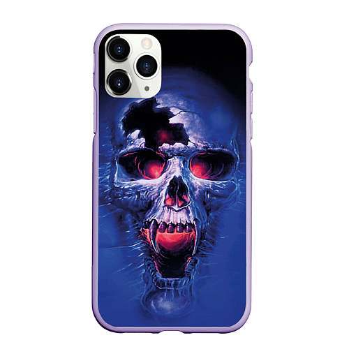 Чехол iPhone 11 Pro матовый Череп разъяренный кричащий - blue skull / 3D-Светло-сиреневый – фото 1