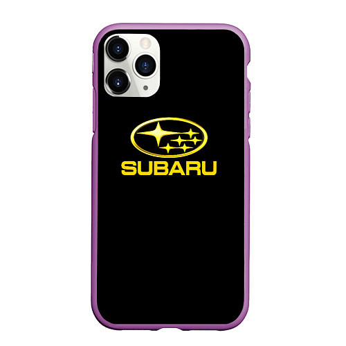 Чехол iPhone 11 Pro матовый Subaru logo yellow / 3D-Фиолетовый – фото 1