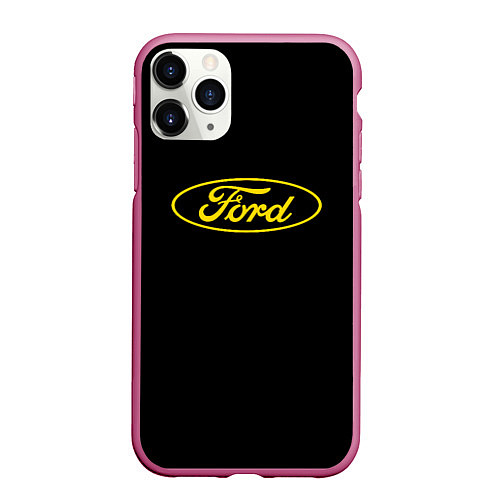 Чехол iPhone 11 Pro матовый Ford logo yellow / 3D-Малиновый – фото 1