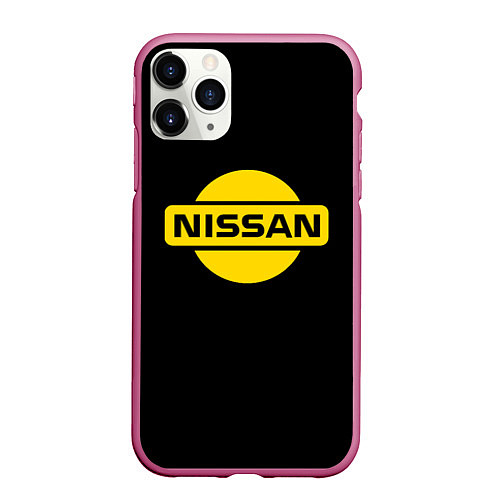 Чехол iPhone 11 Pro матовый Nissan yellow logo / 3D-Малиновый – фото 1