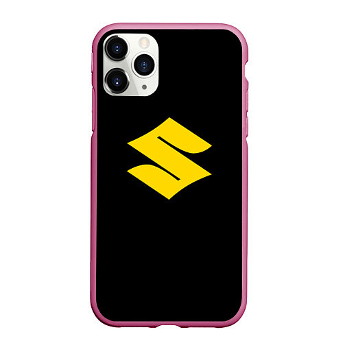 Чехол iPhone 11 Pro матовый Suzuki logo yellow / 3D-Малиновый – фото 1