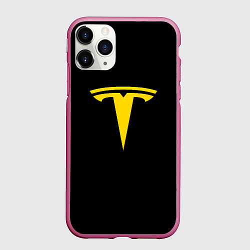 Чехол iPhone 11 Pro матовый Tesla yellow / 3D-Малиновый – фото 1