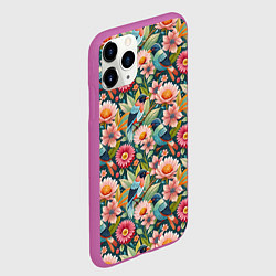 Чехол iPhone 11 Pro матовый Тропические птицы в цветах, цвет: 3D-фиолетовый — фото 2