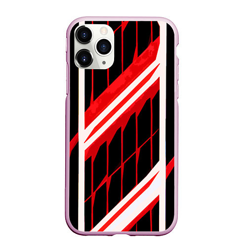 Чехол iPhone 11 Pro матовый Red and white lines on a black background / 3D-Розовый – фото 1