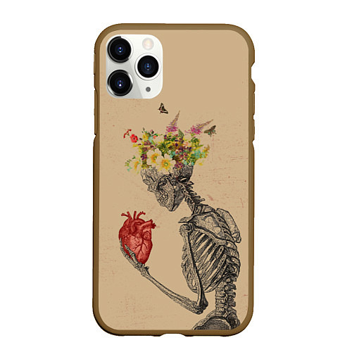 Чехол iPhone 11 Pro матовый Bone and heart / 3D-Коричневый – фото 1