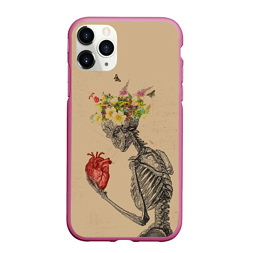 Чехол iPhone 11 Pro матовый Bone and heart / 3D-Малиновый – фото 1