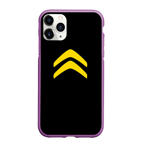 Чехол iPhone 11 Pro матовый Citroen logo yellow / 3D-Фиолетовый – фото 1