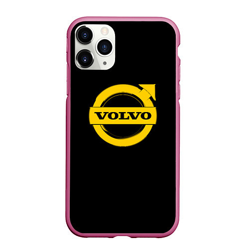 Чехол iPhone 11 Pro матовый Volvo yellow logo / 3D-Малиновый – фото 1