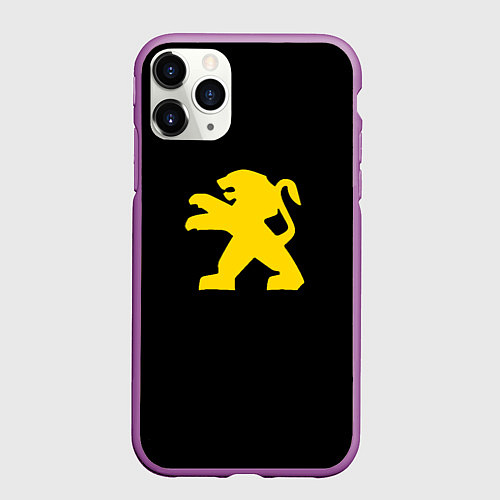 Чехол iPhone 11 Pro матовый Peugeot logo yellow / 3D-Фиолетовый – фото 1