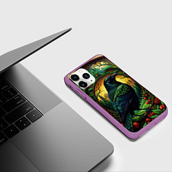 Чехол iPhone 11 Pro матовый Скандинавский ворон лесной узор, цвет: 3D-фиолетовый — фото 2