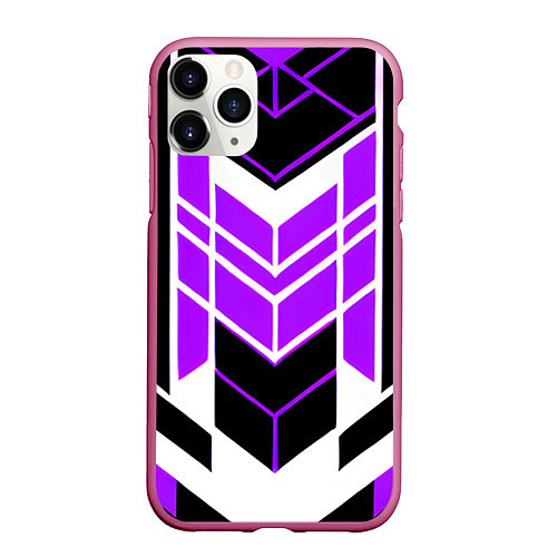 Чехол iPhone 11 Pro матовый Purple and black stripes on a white background / 3D-Малиновый – фото 1