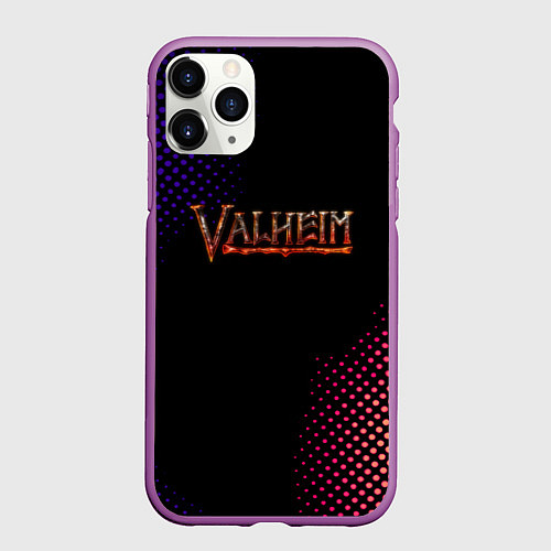 Чехол iPhone 11 Pro матовый Valheim logo pattern / 3D-Фиолетовый – фото 1