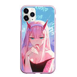 Чехол iPhone 11 Pro матовый Zero two аниме, цвет: 3D-розовый