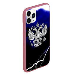 Чехол iPhone 11 Pro матовый Россия шторм и молнии, цвет: 3D-малиновый — фото 2