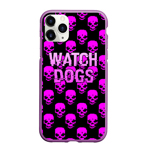 Чехол iPhone 11 Pro матовый Watch dogs neon skull / 3D-Фиолетовый – фото 1