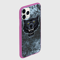 Чехол iPhone 11 Pro матовый Темно-синий злой волк на абстрактном фоне, цвет: 3D-фиолетовый — фото 2