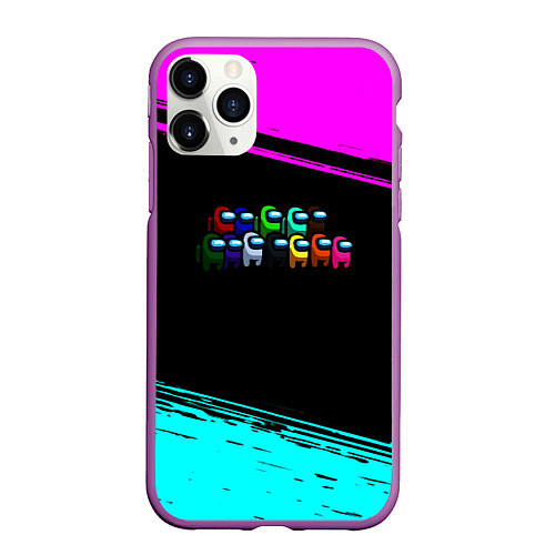 Чехол iPhone 11 Pro матовый Among us neon colors / 3D-Фиолетовый – фото 1