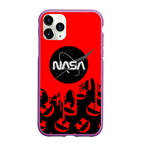 Чехол iPhone 11 Pro матовый Marshmello x Nasa red / 3D-Фиолетовый – фото 1