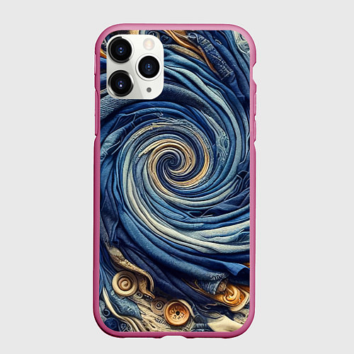 Чехол iPhone 11 Pro матовый Воронка из джинсы и пуговиц - нейросеть / 3D-Малиновый – фото 1