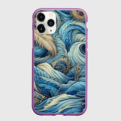 Чехол iPhone 11 Pro матовый Паттерн из перьев и джинсы - нейросеть, цвет: 3D-фиолетовый