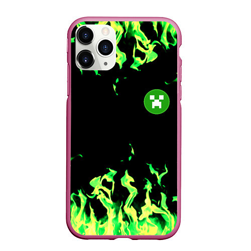 Чехол iPhone 11 Pro матовый Minecraft green flame / 3D-Малиновый – фото 1