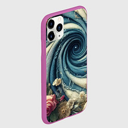 Чехол iPhone 11 Pro матовый Джинсовая воронка нитки и цветы - нейросеть, цвет: 3D-фиолетовый — фото 2
