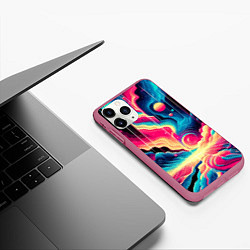 Чехол iPhone 11 Pro матовый Neon space fantasy - ai art, цвет: 3D-малиновый — фото 2