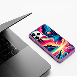 Чехол iPhone 11 Pro матовый Neon space fantasy - ai art, цвет: 3D-фиолетовый — фото 2