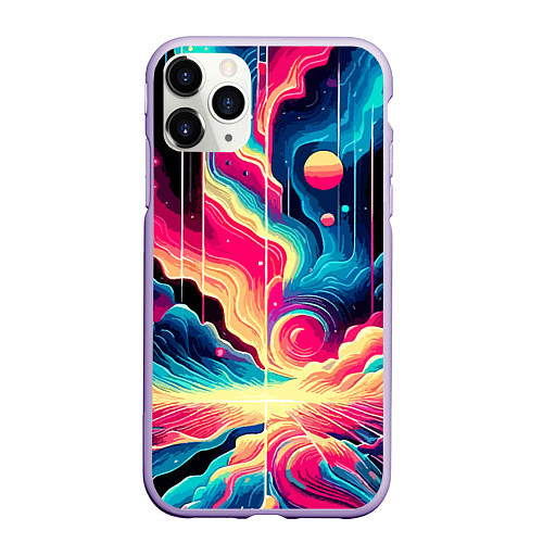 Чехол iPhone 11 Pro матовый Neon space fantasy - ai art / 3D-Светло-сиреневый – фото 1