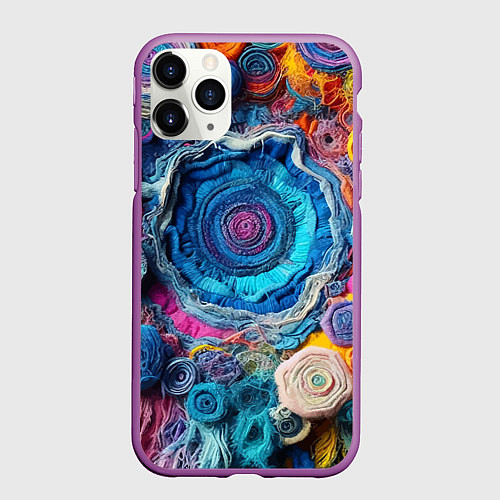 Чехол iPhone 11 Pro матовый Вязаные цветы - пэчворк / 3D-Фиолетовый – фото 1