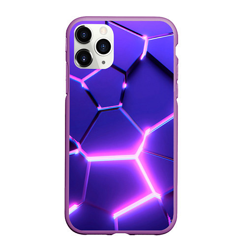 Чехол iPhone 11 Pro матовый Фиолетовые плиты с розовым свечением / 3D-Фиолетовый – фото 1