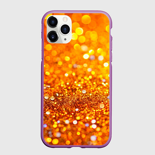 Чехол iPhone 11 Pro матовый Оранжевые и желтые блестяшки боке / 3D-Фиолетовый – фото 1