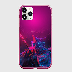 Чехол iPhone 11 Pro матовый Кот самурай с катаной киберпанк, цвет: 3D-малиновый