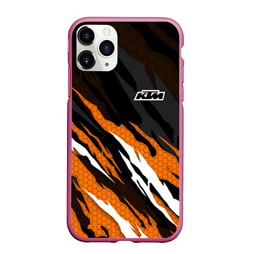 Чехол iPhone 11 Pro матовый KTM - Рваный гексагон / 3D-Малиновый – фото 1