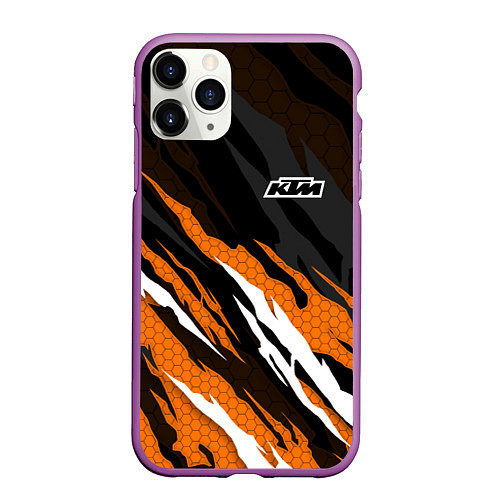 Чехол iPhone 11 Pro матовый KTM - Рваный гексагон / 3D-Фиолетовый – фото 1