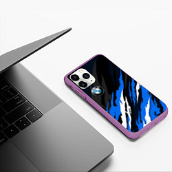 Чехол iPhone 11 Pro матовый БМВ - синий гексагон, цвет: 3D-фиолетовый — фото 2