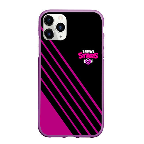 Чехол iPhone 11 Pro матовый Brawl stars neon line / 3D-Фиолетовый – фото 1