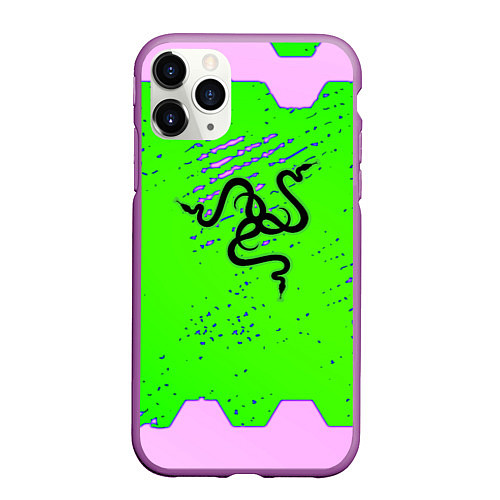Чехол iPhone 11 Pro матовый Razer pattern geometry / 3D-Фиолетовый – фото 1