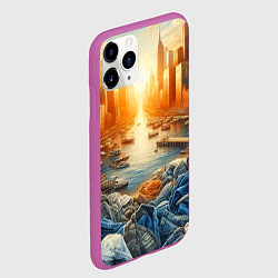 Чехол iPhone 11 Pro матовый Нью-Йорк с джинсовыми берегами - нейросеть, цвет: 3D-фиолетовый — фото 2