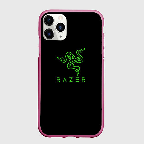 Чехол iPhone 11 Pro матовый Razer logo brend / 3D-Малиновый – фото 1